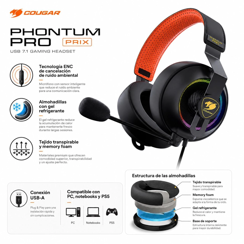 AUDÍFONOS COUGAR CGR-U53MB-810 PHONTUM PRO PRIX USB 7.1 MULTIPLATAFORMA - 6