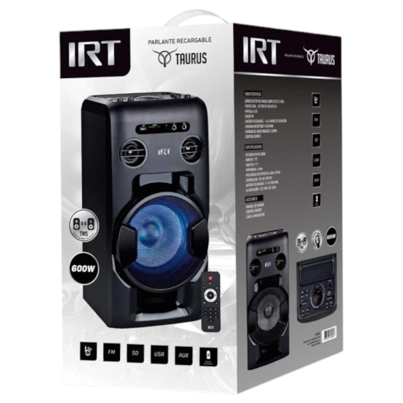 PARLANTE BLUETOOTH IRT PS8BT PORTATIL TAURUS PRO TWS RETRO ILUMINADO 25W RMS - 5