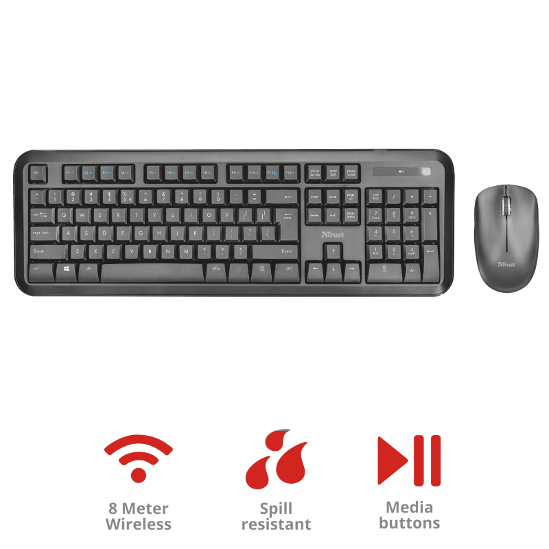 KIT MOUSE Y TECLADO INALAMBRICO TRUST NOVA MULTIUSOS 2.4 GHZ - 7