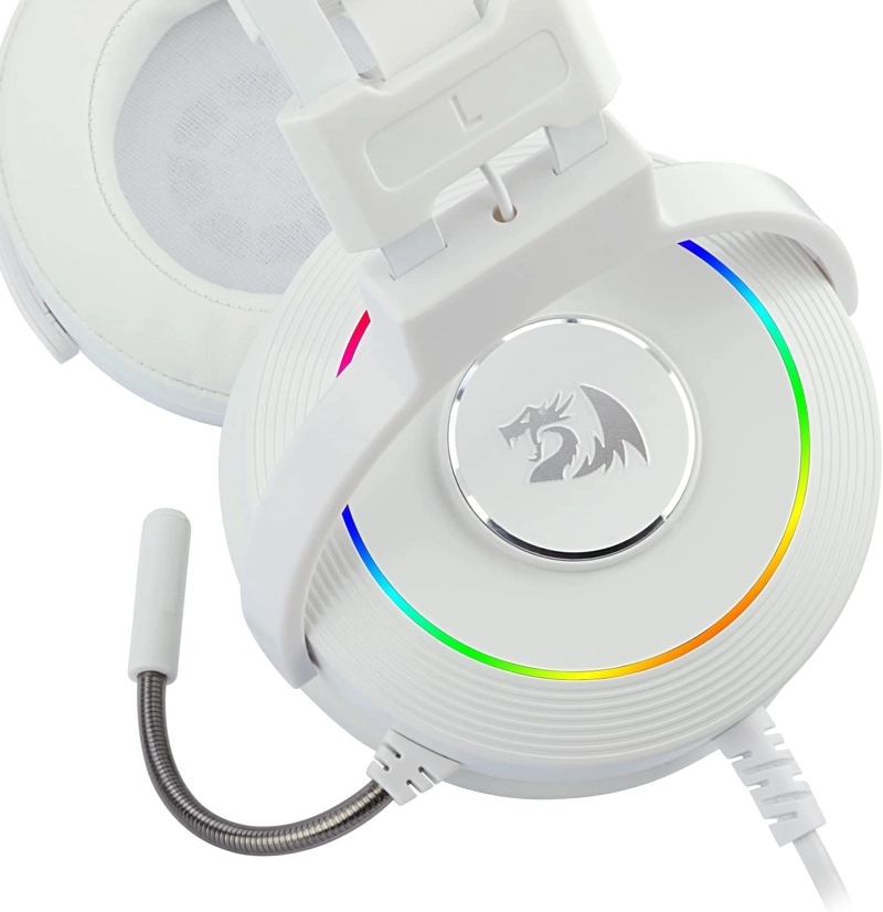 AUDÍFONOS REDRAGON H320W RGB USB LAMIA AUDIO 7.1 BLANCO INCLUYE SOPORTE - 5