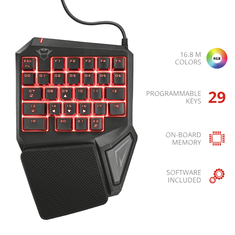 TECLADO UNIVERSAL TRUST 22881 DE UNA MANO ANTI-GHOSTING FULL RGB GXT 888 ASSA - 4
