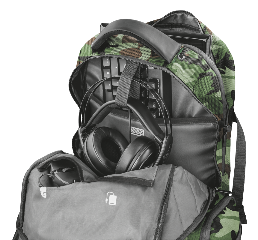 MOCHILA GAMER TRUST GXT 1250C XL KAMO MILITARY REFORZADA 23868 - 2