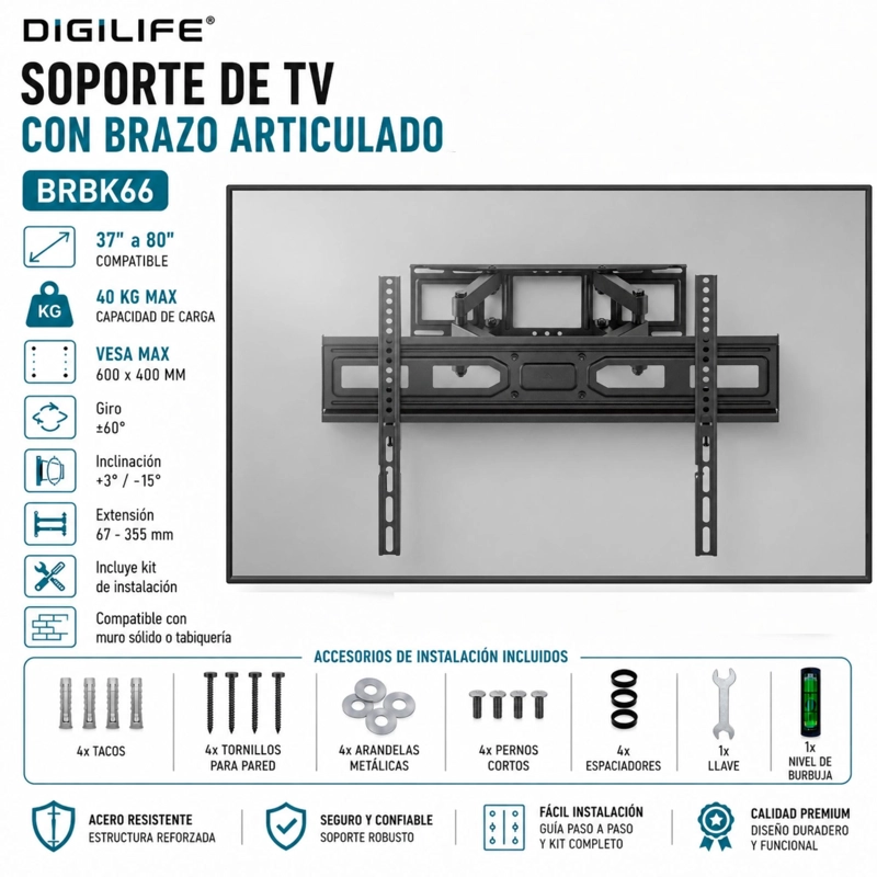 SOPORTE DE TV DELUXE CON BRAZO ACERADO REFORZADO 80' MAX - 8