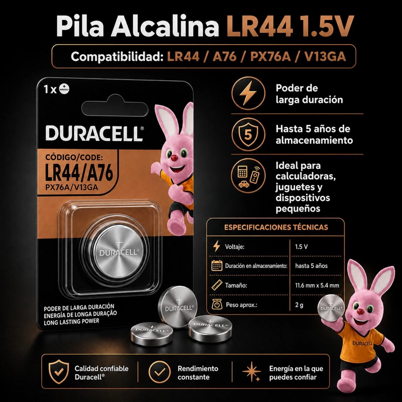 PILA DURACELL ESPECIAL ALCALINA LR44/ A76/ PX76A/ V13GA 1.5V - 5
