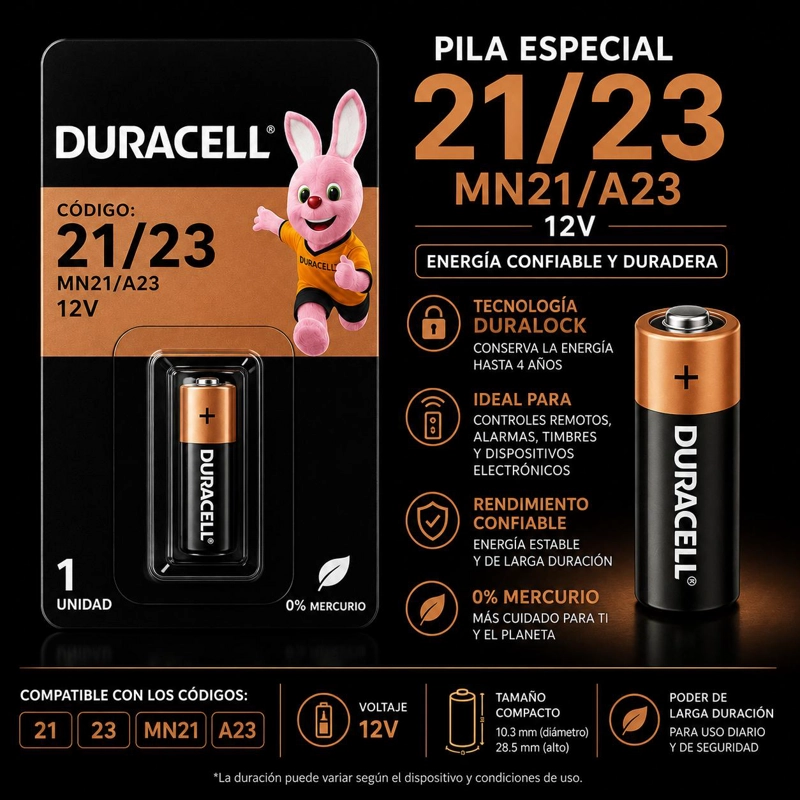 PILA DURACELL ESPECIAL  23 / 21 / MN21 / A23 DURALOCK 12V - 4