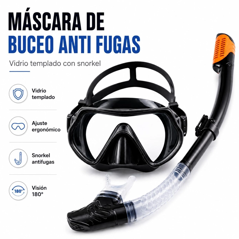 MASCARA DE BUCEO DBLUE ANTI FUGAS DE VIDRIO TEMPLADO CON SNORKEL - 7