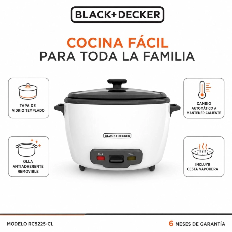 OLLA ELÉCTRICA ARROCERA MULTIFUNCIONAL BLACK+DECKER RC5225CL - 6