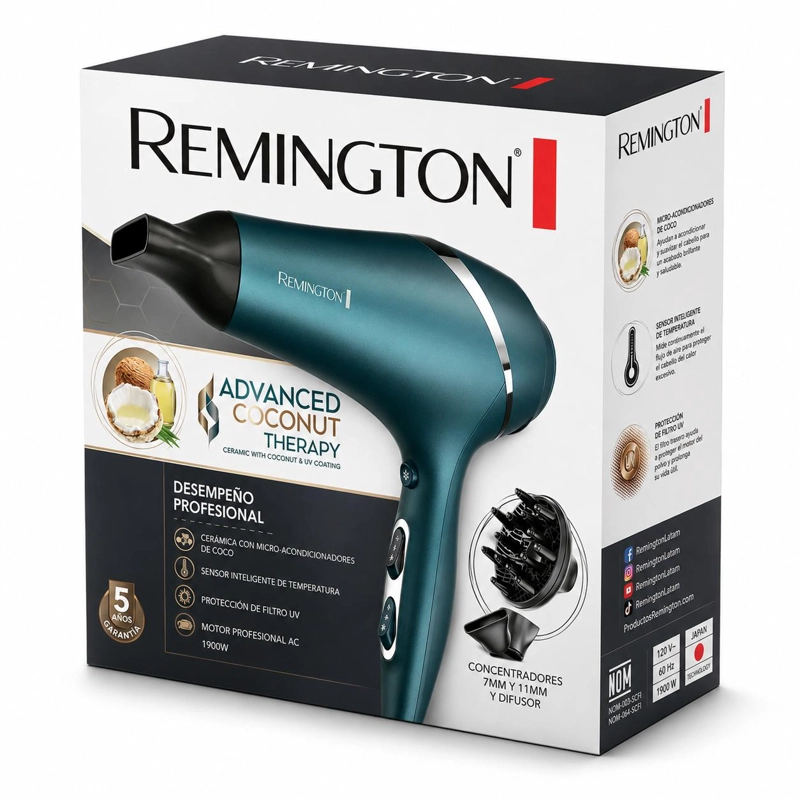 SECADOR DE CABELLO REMINGTON D11A 2300 W COCONUT THERAPY IONIZADOR PREMIUM - 8