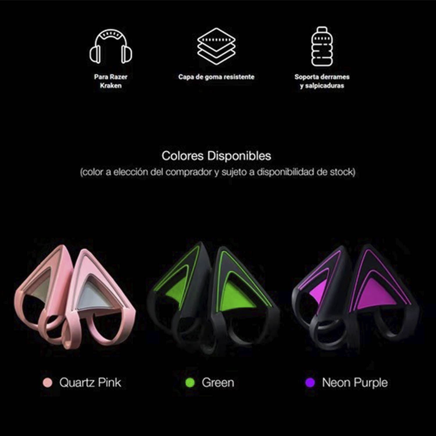 OREJAS KITTY RAZER RC21-01140100-W3M1 PARA AUDIFONOS KRAKEN NEON PURPLE - 3