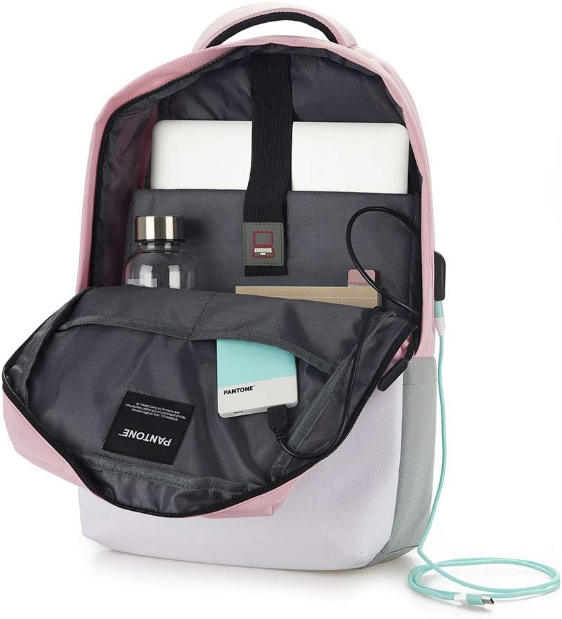 MOCHILA ROSADA PANTONE DE NOTEBOOKS 16” + CABLE DE CARGA USB - 2