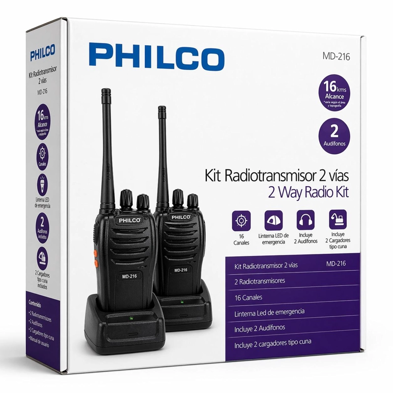 KIT DE 2 RADIO TRANSMISORES PHILCO WALKIE TALKIE 16KM MD-216 - 9