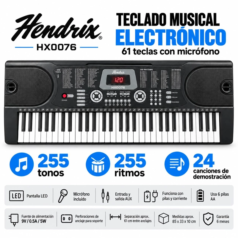 TECLADO MUSICAL DE 61 TECLAS - PIANO ELECTRONICO - 7