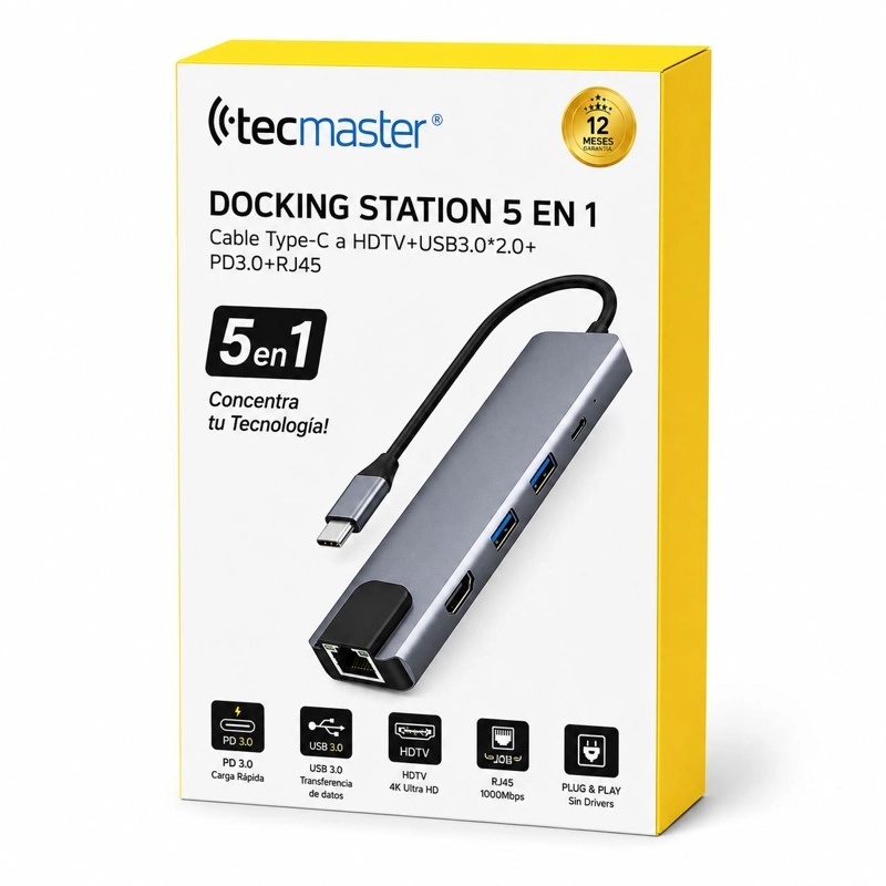 DOCKING STATION TECMASTER TYPE-C 100W + HDMI 4K + ETHERNET + HUB USB 3.0 - 8