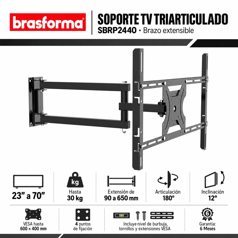 SOPORTE DE TV CON BRAZO DE 65CM PARA 70' MAX ACERO REFORZADO - 7