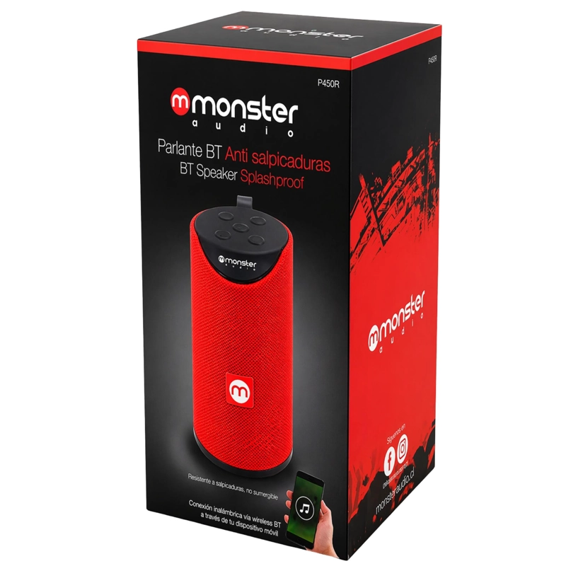 PARLANTE BLUETOOTH MONSTER AUDIO P450 PORTÁTIL WATERPROOF ROJO - 5