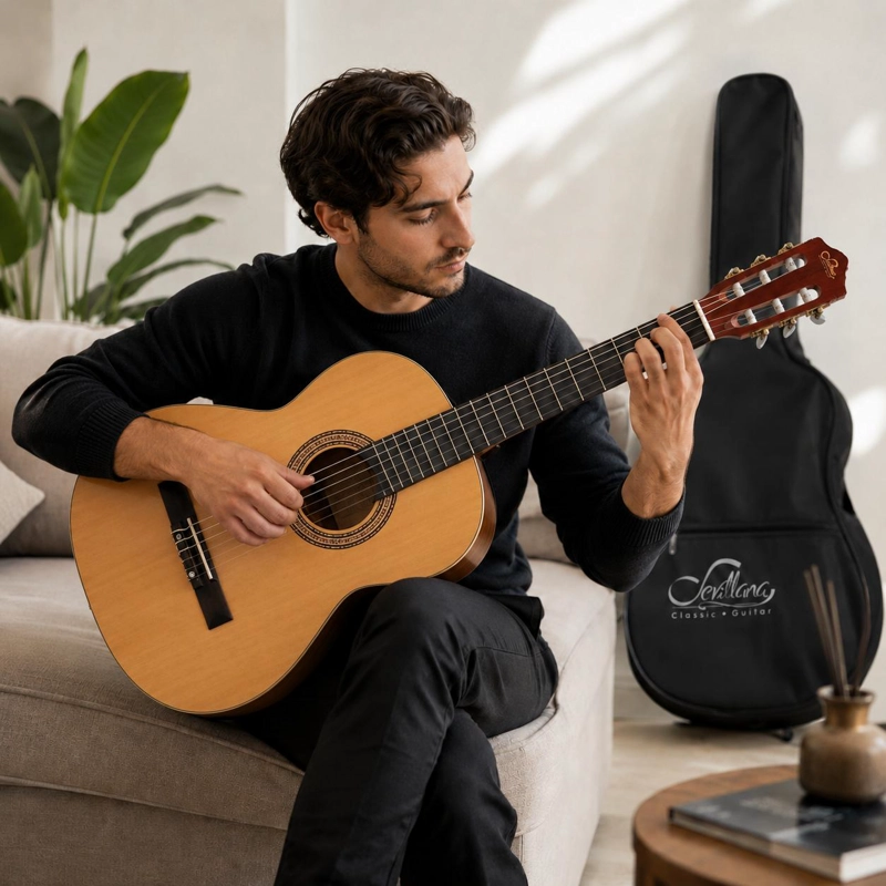 GUITARRA CLASICA SEVILLANA 39” NATURAL CON ALMA + FUNDA 8446 - 5