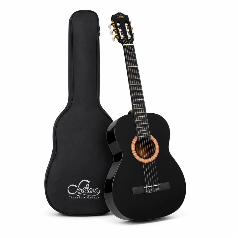 GUITARRA CLASICA SEVILLANA 39” NEGRO CON ALMA + FUNDA 8448 - 1