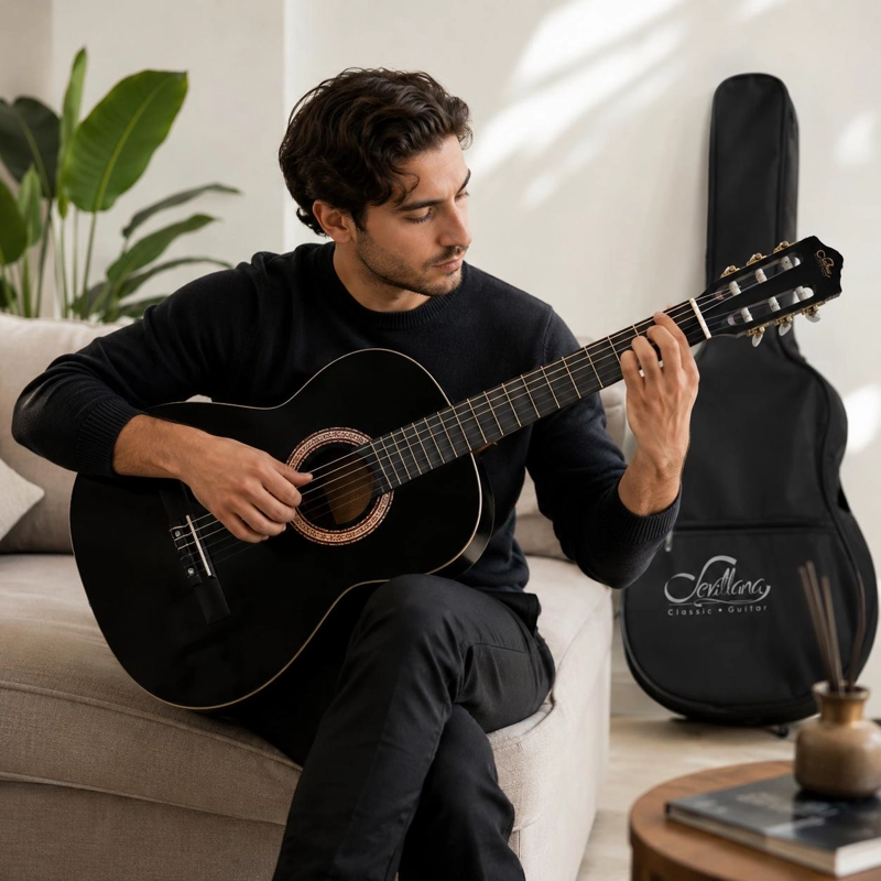 GUITARRA CLASICA SEVILLANA 39” NEGRO CON ALMA + FUNDA 8448 - 5