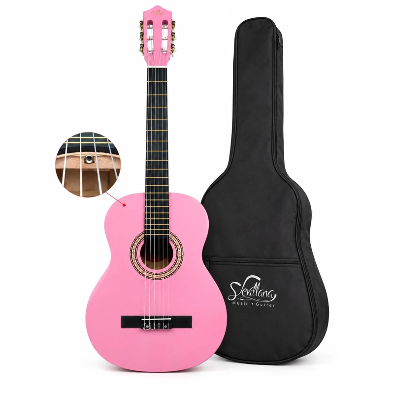 GUITARRA CLASICA SEVILLANA ROSADA 39” CON ALMA Y FUNDA 8451 - 2