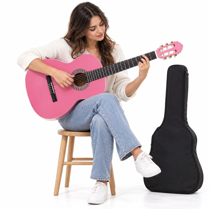 GUITARRA CLASICA SEVILLANA ROSADA 39” CON ALMA Y FUNDA 8451 - 5