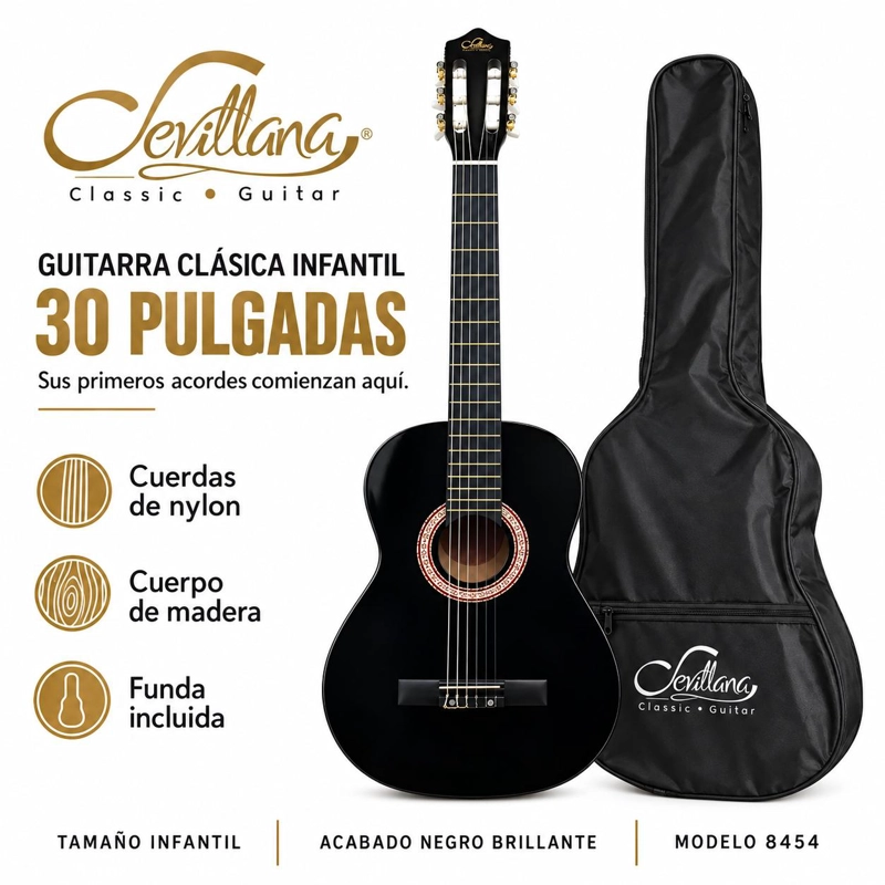 GUITARRA CLASICA SEVILLANA 30” PARA NIÑOS NEGRO + FUNDA 8454 - 5