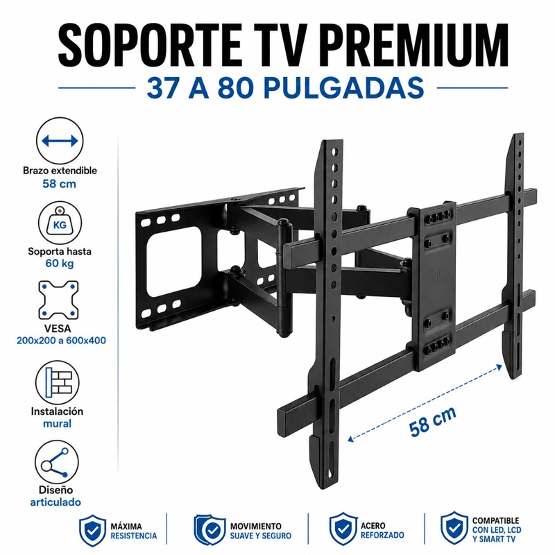 SOPORTE TV TECNOLAB PREMIUM BRAZO 58CM 32"A 80" - 8