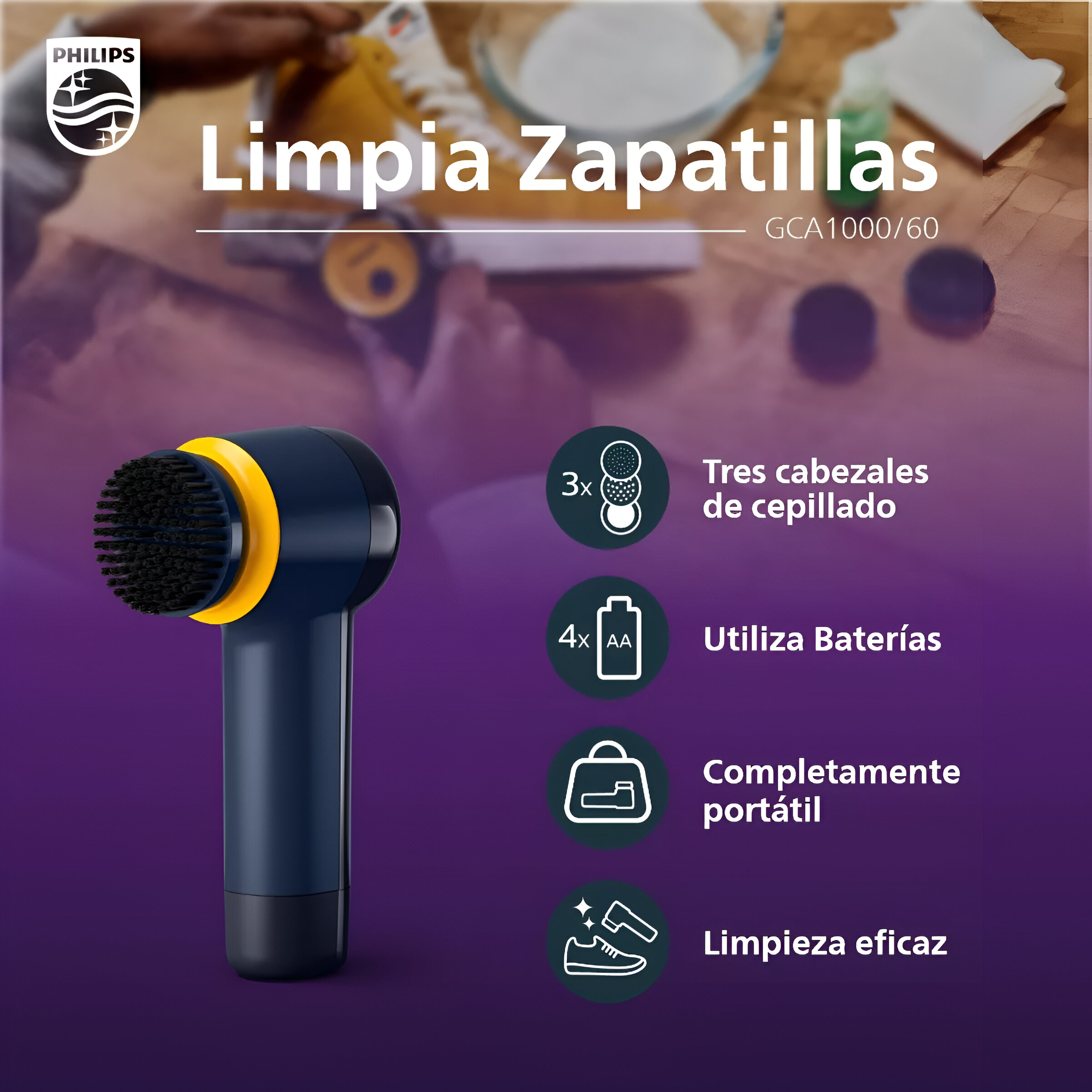 CEPILLO DE LIMPIEZA PHILIPS ZAPATILLAS GCA1000 PILAS - 9