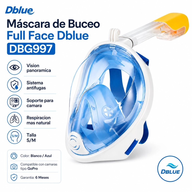 MASCARA DE BUCEO DBLUE ANTIFUGAS TALLA S/M AJUSTABLE DBG997 - 8
