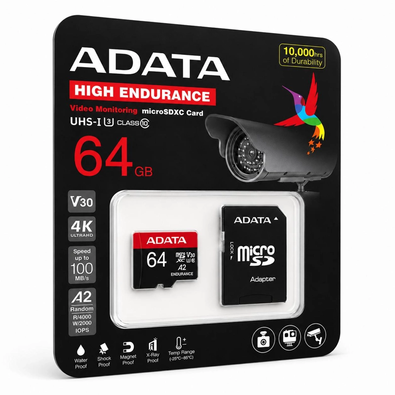 MEMORIA MICRO SD ADATA 64GB CLASE 10 PARA 4K HIGH ENDURANCE - 1