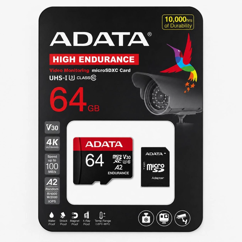 MEMORIA MICRO SD ADATA 64GB CLASE 10 PARA 4K HIGH ENDURANCE - 3