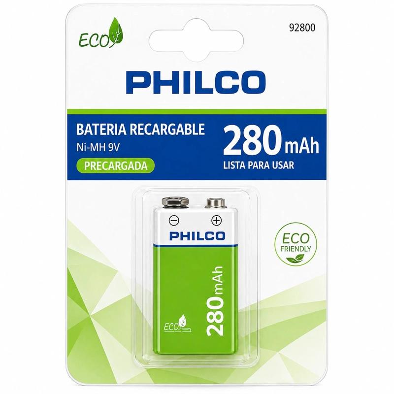 BATERÍA PHILCO 9V RECARGABLE 280 MAH – ECO FRIENDLY EDITION - 1
