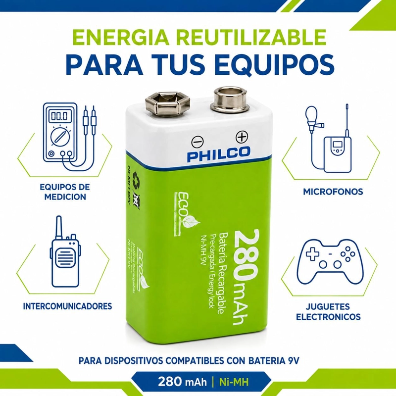 BATERÍA PHILCO 9V RECARGABLE 280 MAH – ECO FRIENDLY EDITION - 7