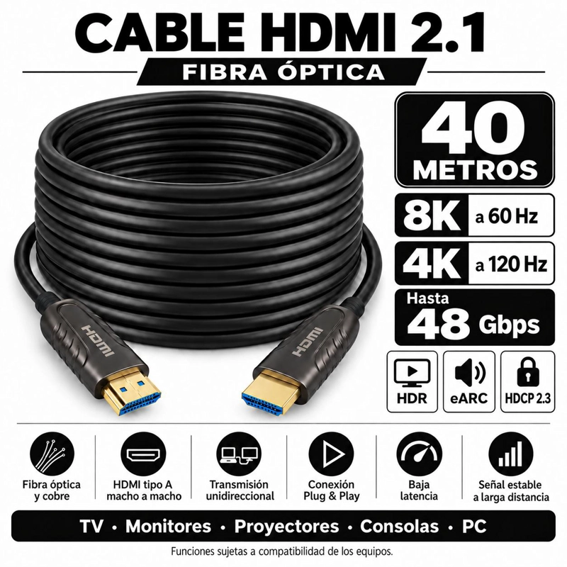 CABLE HDMI 8K PROFESIONAL V2.1 DE FIBRA OPTICA 40MT 48GBPS - 4