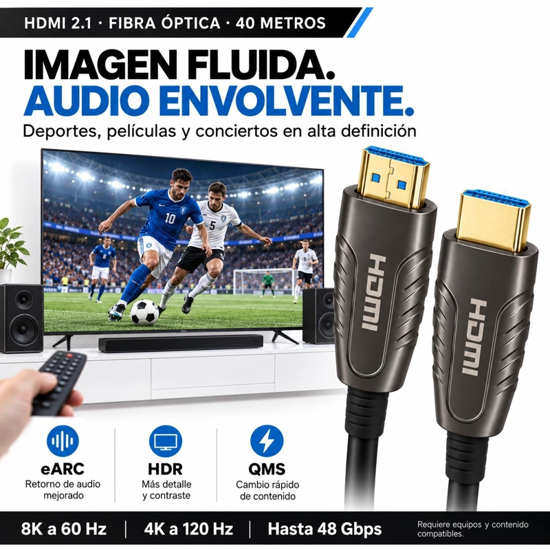 CABLE HDMI 8K PROFESIONAL V2.1 DE FIBRA OPTICA 40MT 48GBPS - 5