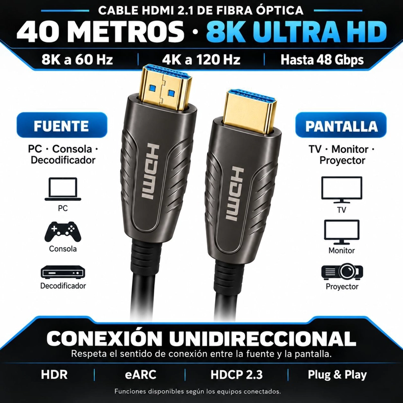 CABLE HDMI 8K PROFESIONAL V2.1 DE FIBRA OPTICA 40MT 48GBPS - 6