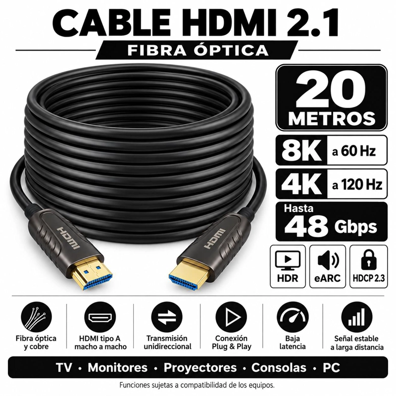 CABLE HDMI 8K PROFESIONAL V2.1 FIBRA OPTICA 20MT 48GBPS - 4