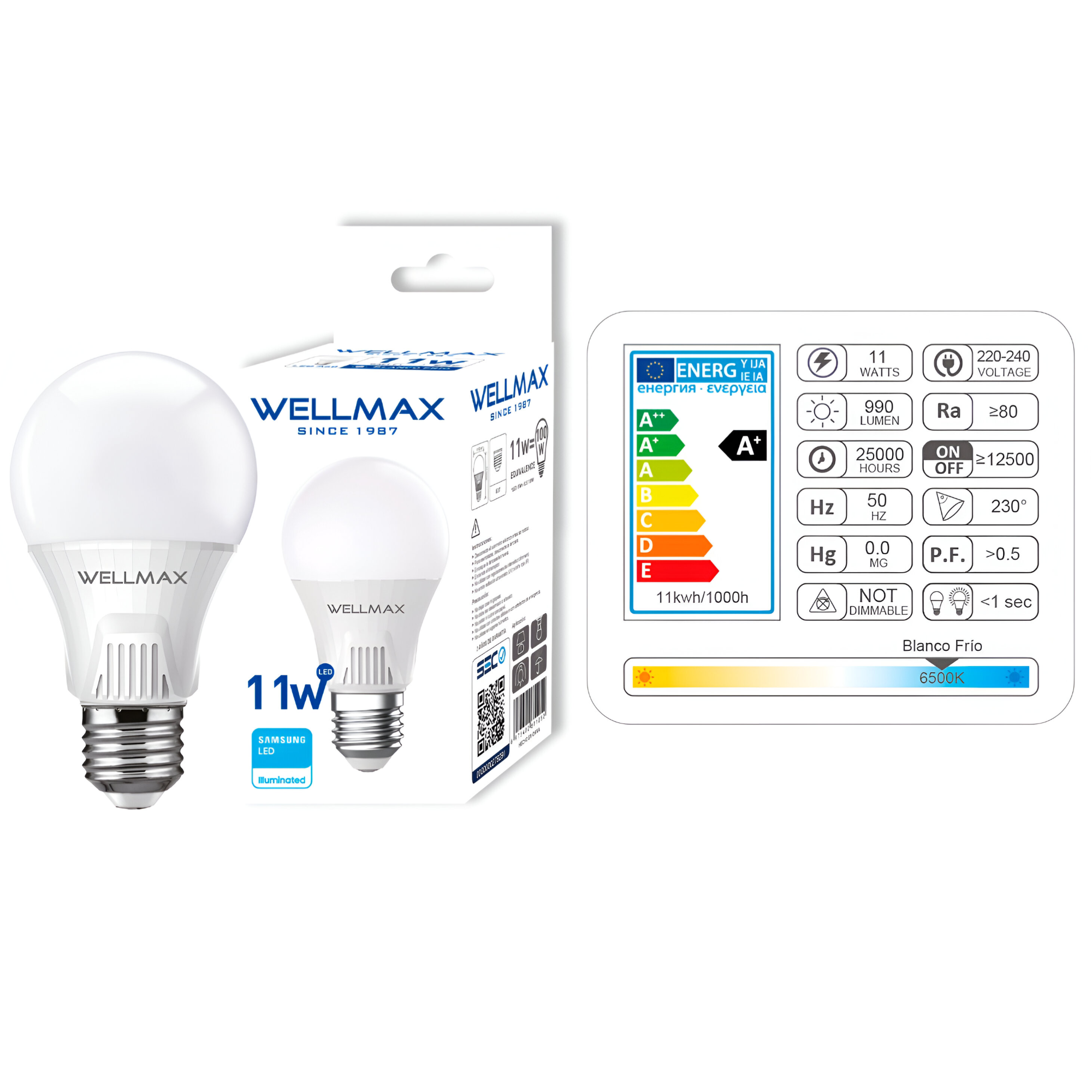 AMPOLLETA LED OEM BALLET A60 11 W F WELLMAX E-27 11 W LUZ FRÍA 1050LM LED SAMSUNG - 3