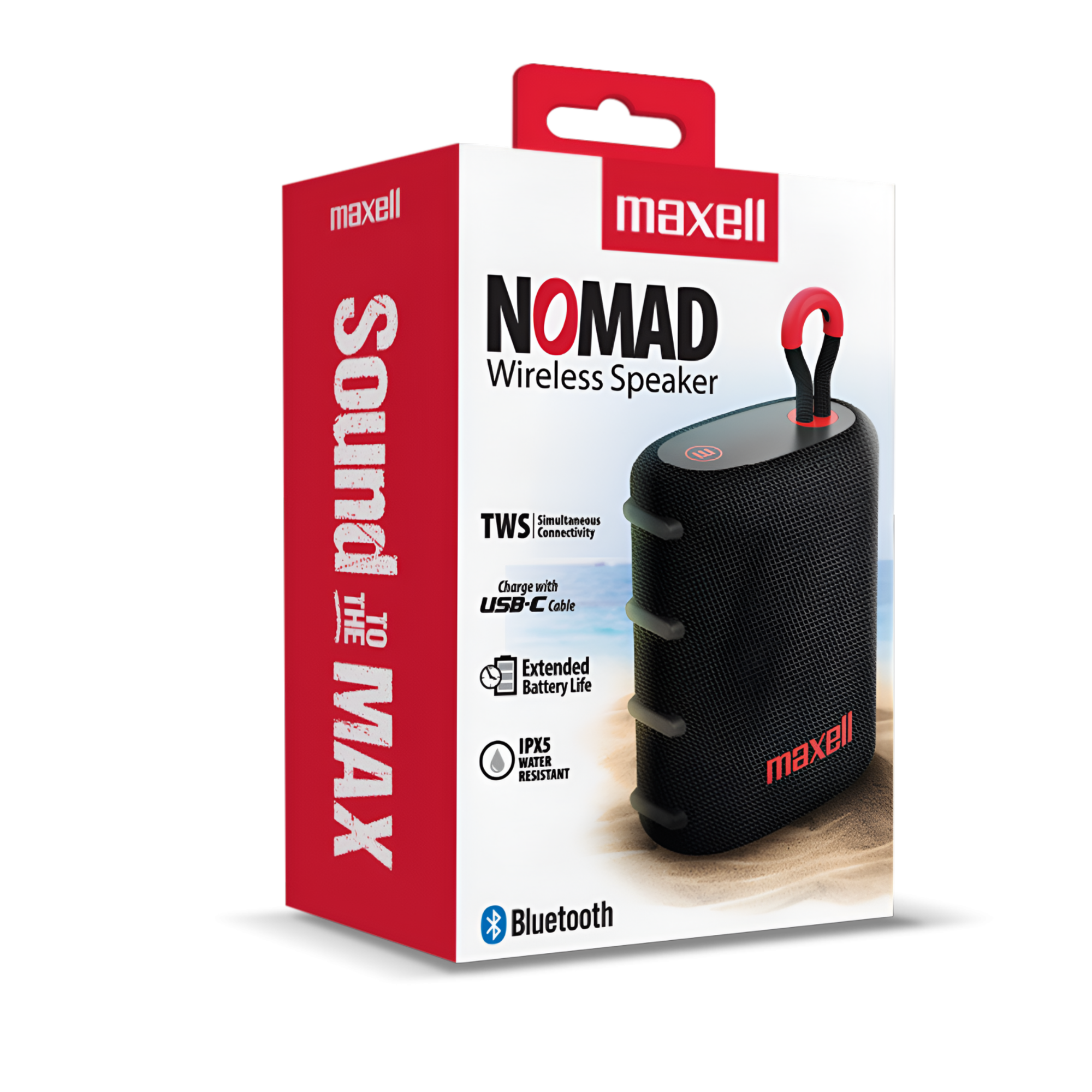 PARLANTE BLUETOOTH MAXELL PORTATIL WATER RESISTANT IPX5 NOMAD BLACK 5W - 3