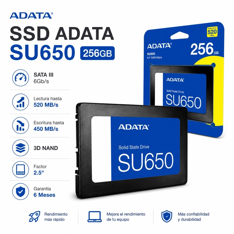 DISCO SOLIDO ADATA SU650 ASU650SS-256GT-R SSD 256GB 2.5” SU650 GT-R 3D NAND 520MB/S - 7
