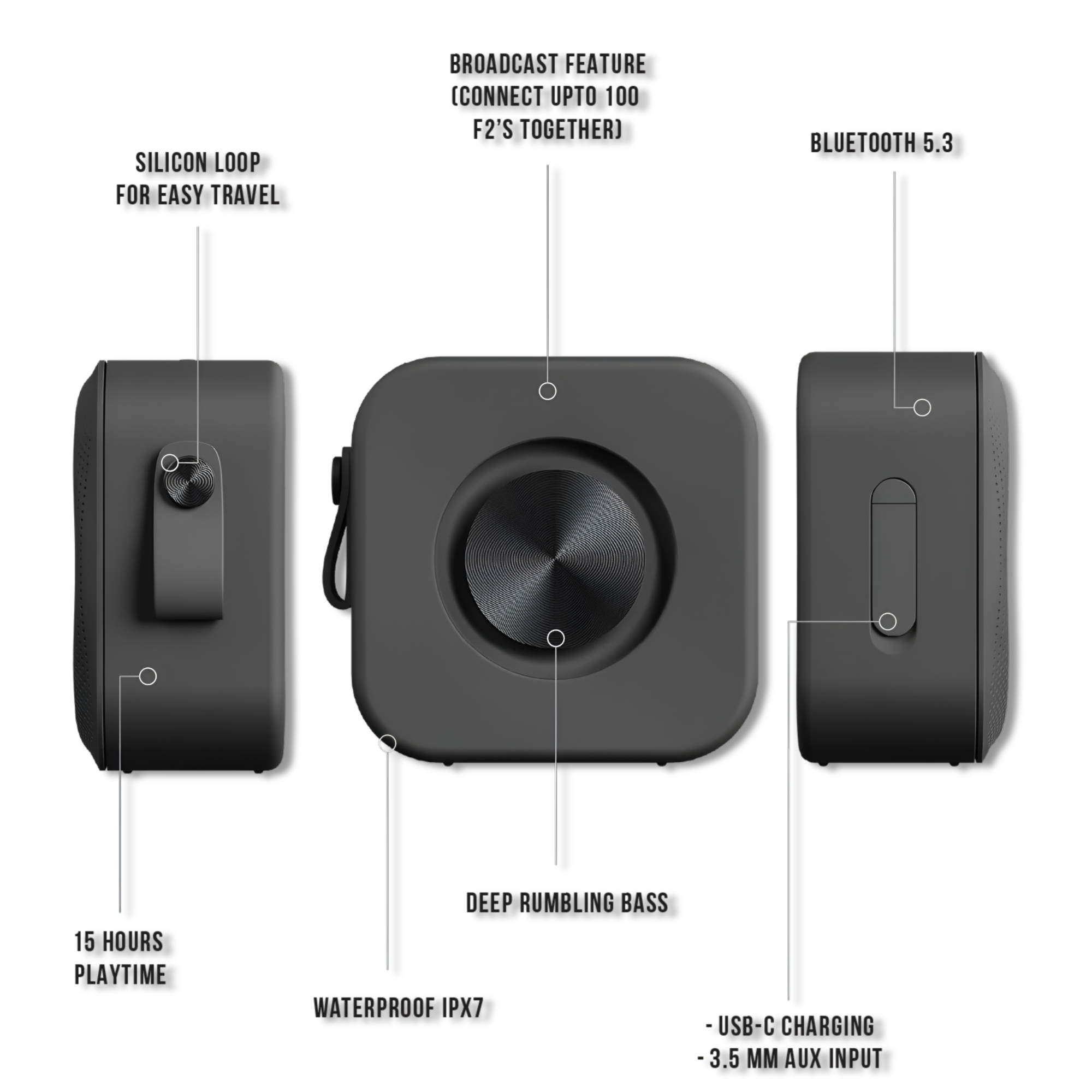 PARLANTE BLUETOOTH SUDIO PORTATIL F2 BT BLACK WATER RESISTANT 20W RMS - 6