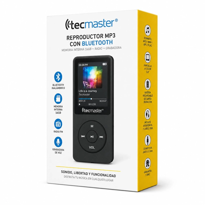 REPRODUCTOR MP3 16GB BLUETOOTH 5.0 TECMASTER TM-300523 NEGRO - 8