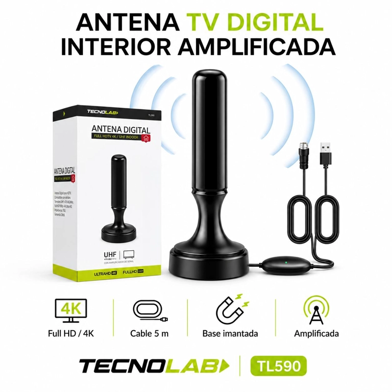 ANTENA TECNOLAB TL590 TV DIGITAL AMPLIFICADA 5MT 4K ULTRA HD FHD - 6