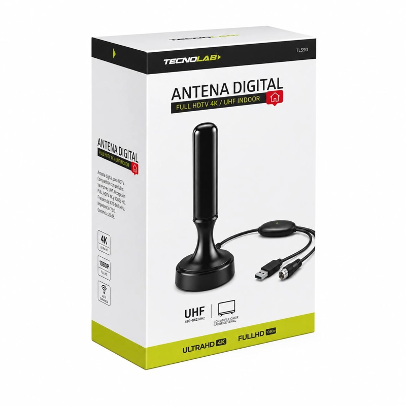 ANTENA TECNOLAB TL590 TV DIGITAL AMPLIFICADA 5MT 4K ULTRA HD FHD - 7
