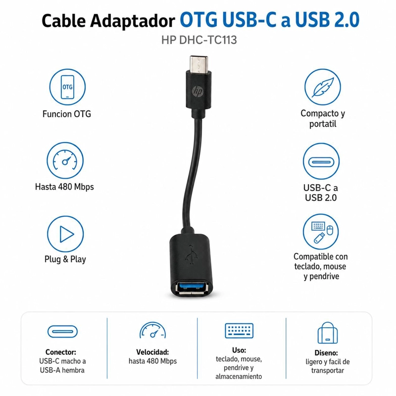 CABLE ADAPTADOR OTG USB-C A USB 2.0 HP DHC-TC113 - 4