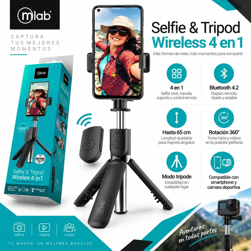 SOPORTE KIT SELFIE TRIPODE BLUETOOTH (4EN1) MULTIPROPOSITO - 5