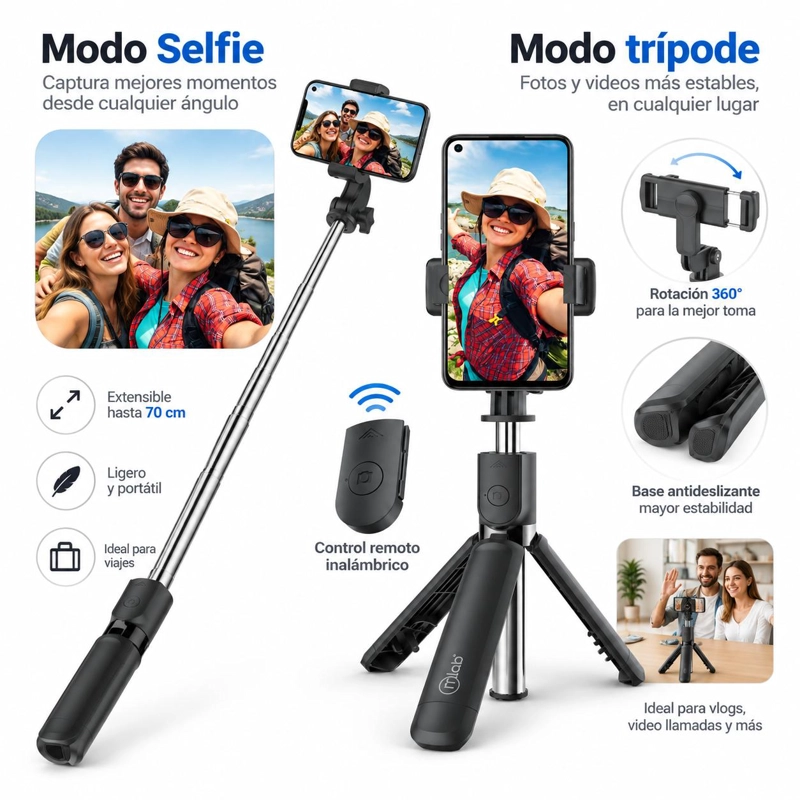 SOPORTE KIT SELFIE TRIPODE BLUETOOTH (4EN1) MULTIPROPOSITO - 6