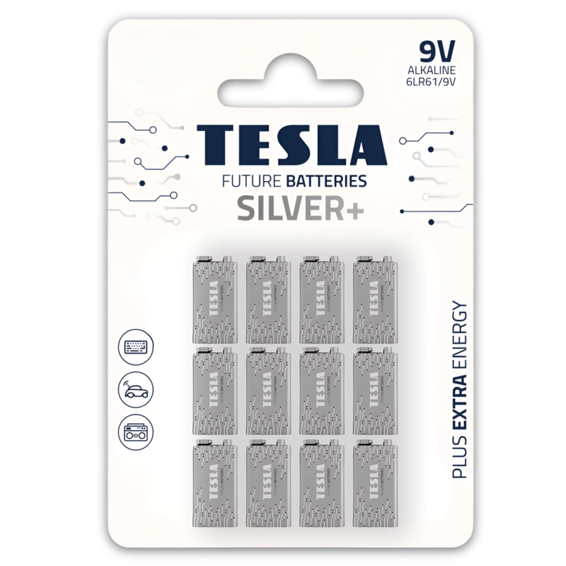 PACK 12 BATERIAS 9V TESLA SILVER+ ALCALINA HIGH POWER - 1