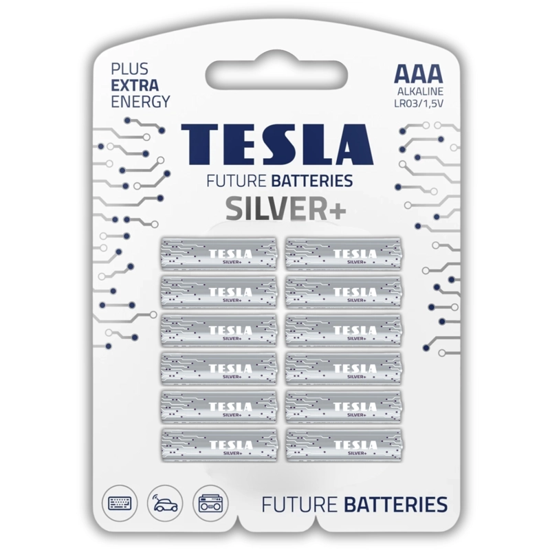 PACK 12 PILAS AA TESLA SILVER+ ALKALINE PLUS EXTRA ENERGY - 1