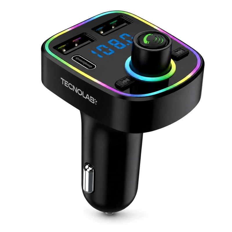 TRANSMISOR FM BLUETOOTH + PUERTO QUICK CHARGE 20W 12/24V RGB - 1