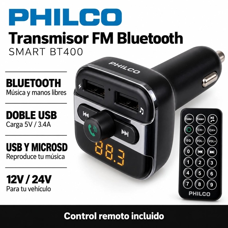 REPRODUCTOR DE MUSICA PARA AUTO - TRANSMISOR FM SMART BT400 - 4